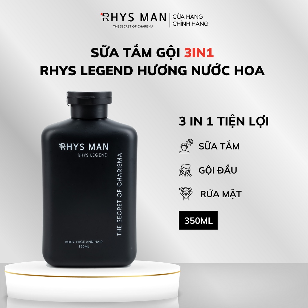 Bộ quà tặng Sữa tắm gội nam Rhys Legend 3in1 350 ml &amp; Sữa rửa mặt nam hương dừa Rhys Coconut Fresh 100ml