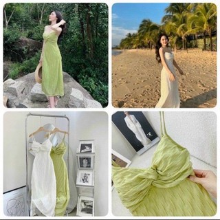 Đầm midi dự tiệc đi biển A095,Váy thiết kế dáng dài xoắn ngực Cao cấp Thời Trang váy nữ