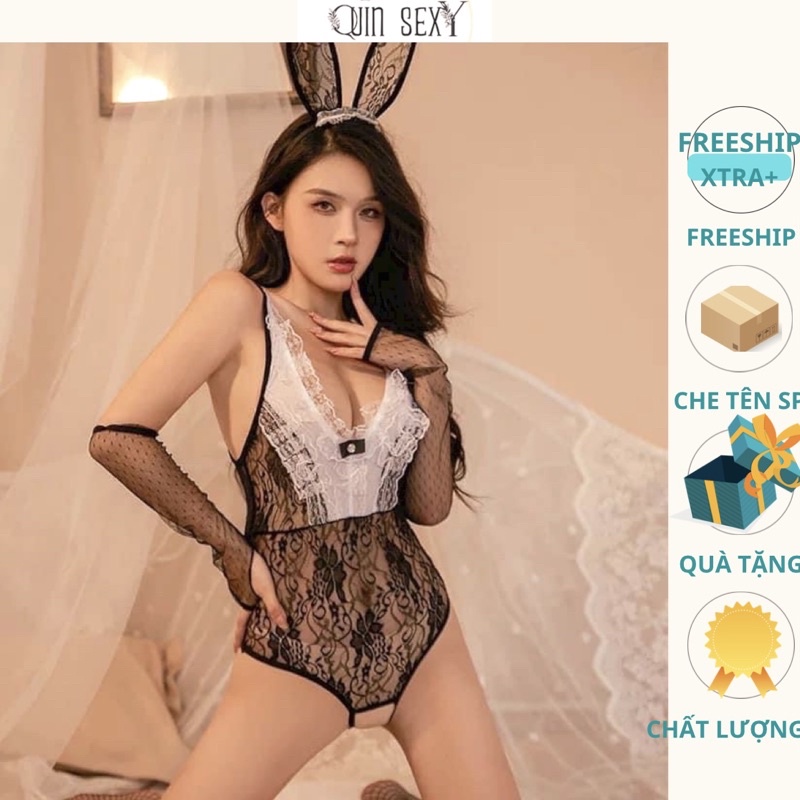 Set cosplay thỏ ren dễ thương, bodysuit thỏ ren CL085