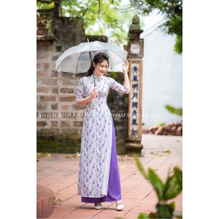 áo dài hoa văn  nền trắng