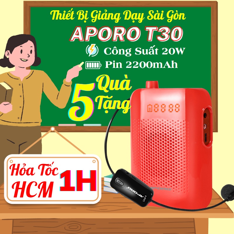 Máy trợ giảng không dây Aporo T30, công suất 20W, pin khỏe 2200mAh, dành cho giáo viên - Máy trợ giảng Aporo T30