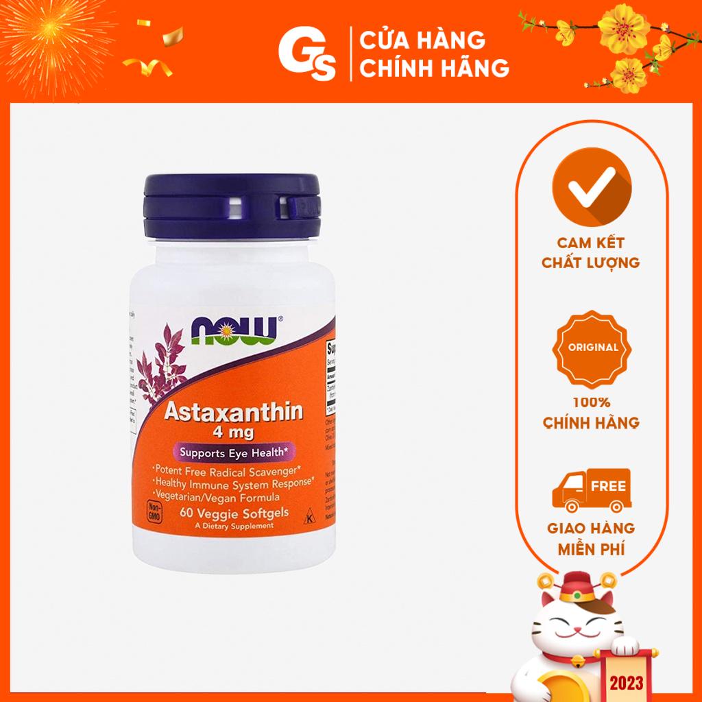 Viên uống Vitamin NOW Astaxanthin (4 mg) nhập khẩu Mỹ chống oxy hóa, nguy cơ ung thư, lão hóa, điều trị suy giảm thị lực
