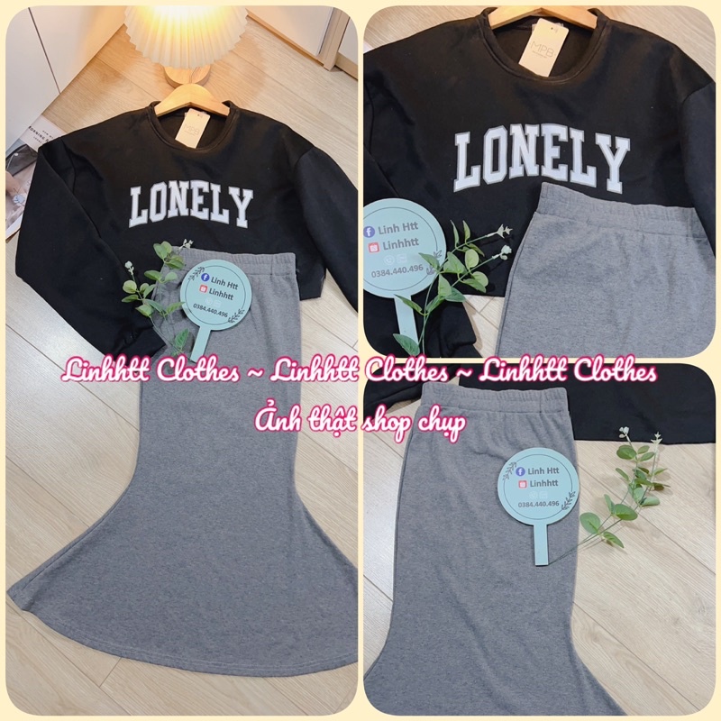 SALE -SET NỈ ĐUÔI CÁ DÁNG DÀI ÁO CROTOP MPB