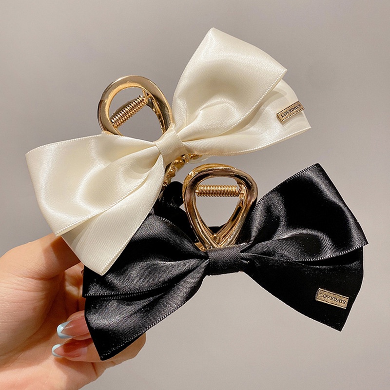 Kẹp Tóc Càng Cua Lớn Bằng Kim Loại Đính Nơ Ruy Băng Thời Trang Hàn Quốc Cho Nữ