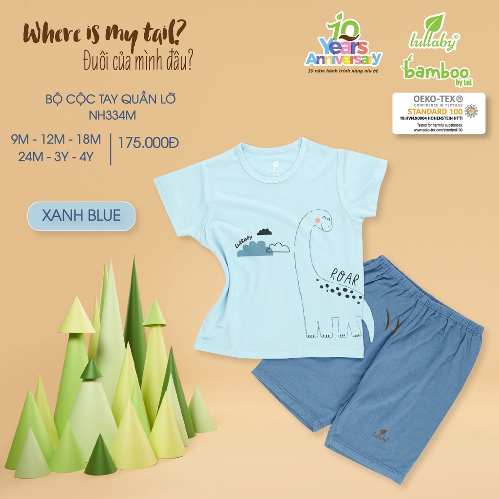 Bộ cộc tay sợi tre cao cấp mềm mát Lullaby cho bé NH334M