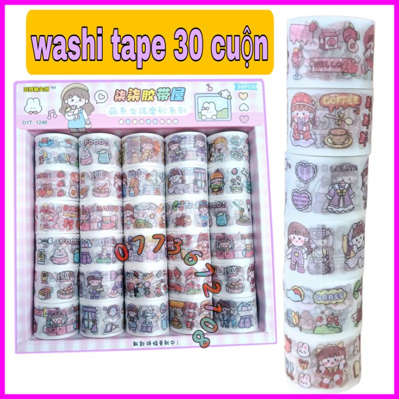 Washi tape DYT - 1248 , khay 30 cuộn băng dán sticker