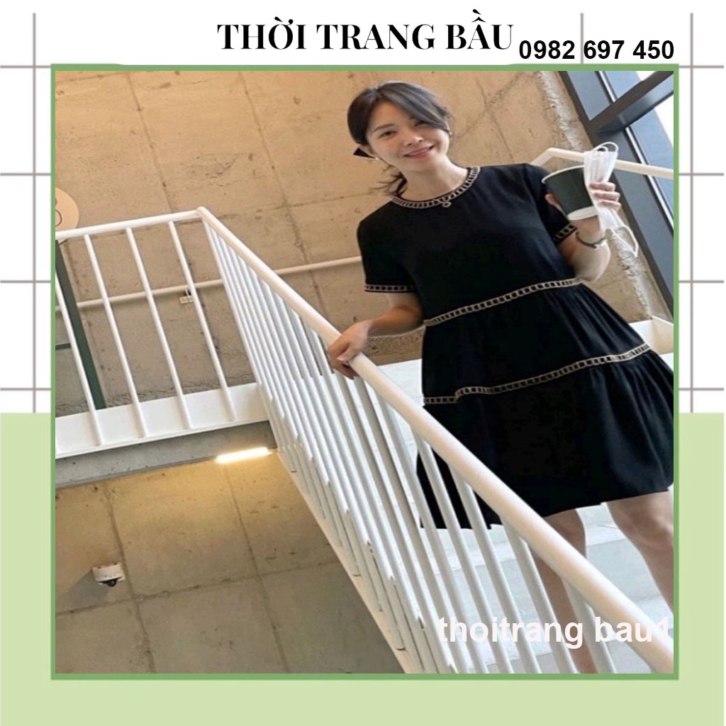 [thoitrangbau1 V50] ĐẦM SUÔNG VIỀN DÂY DỆT NỔI NHIỀU TẦNG - VÁY BẦU BABYDOLL - ĐẦM BẦU CÔNG SỞ CHẤT LỤA ĐŨI CỰC XINH MÁT