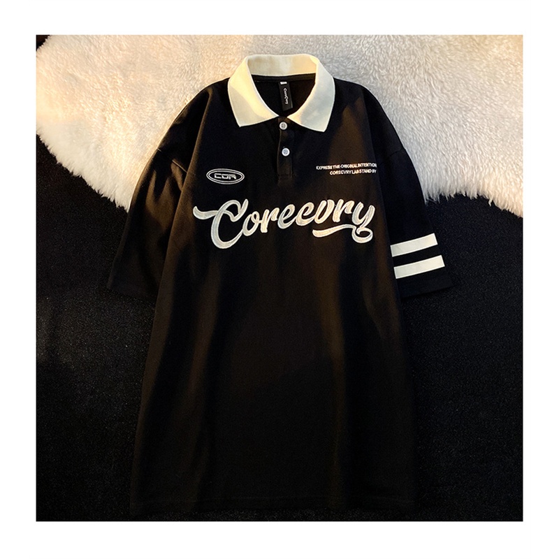 Áo Thun POLO Ngắn Tay Họa Tiết Kẻ Sọc Thêu Chữ Màu Tương Phản Phong Cách Âu Mỹ Thời Trang Mùa Hè Mới