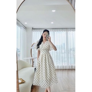 VÁY THIẾT KẾ THÔNG MINH BUỘC NƠ CHẤM BI MÀU KEM - ERICA DRESS