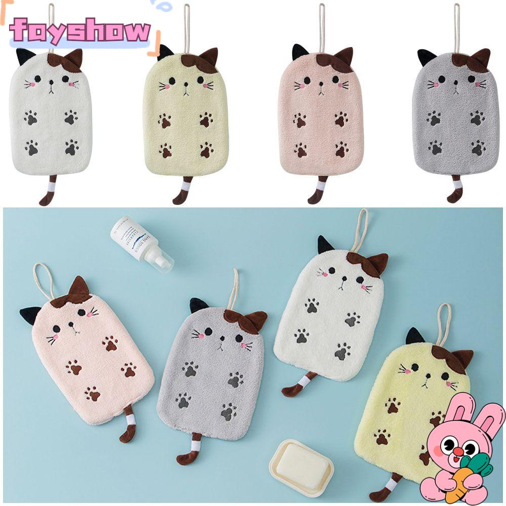 Khăn Lau Tay Vải Nhung San Hô Thêu Họa Tiết Dễ Thương Treo Tường Tiện Dụng Cho Nhà Tắm