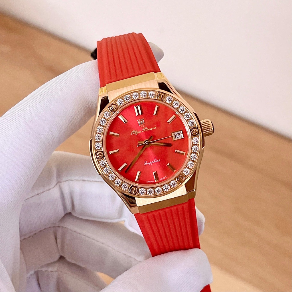 Đồng hồ nữ dây cao su chính hãng Olym Pianus OP990-45 OP990-45DLR-GL đỏ