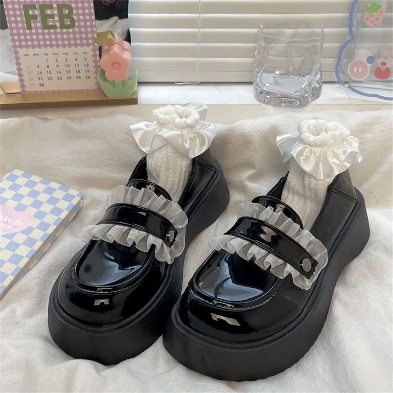 Giày Mary Jane lolita quai dán phối ren xinh xắn