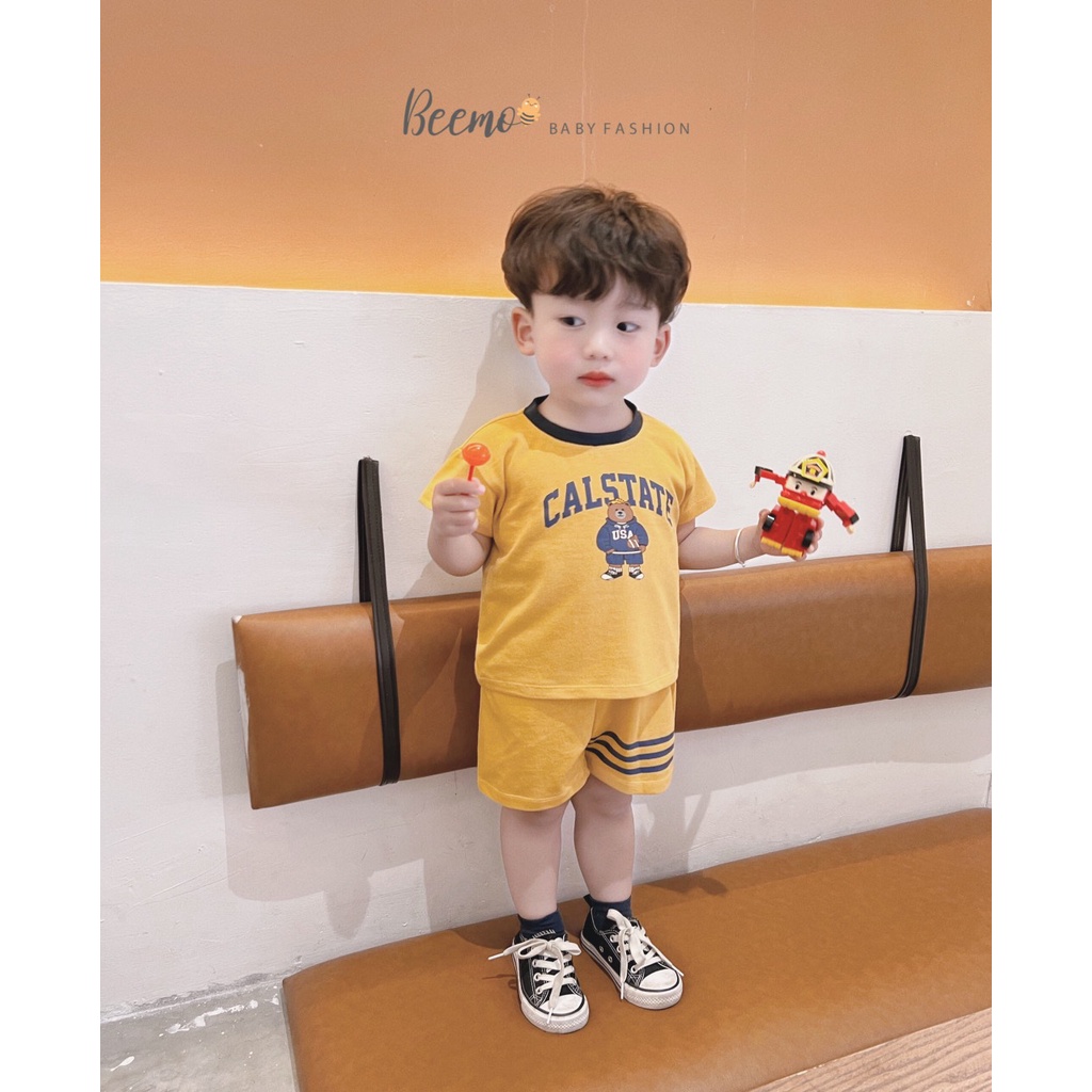 Set bộ quần áo Beemo in hình cầu thủ gấu chất liệu cotton co giãn mặc đi học, đi chơi cho bé từ 1 đến 7 tuổi - 22051B1