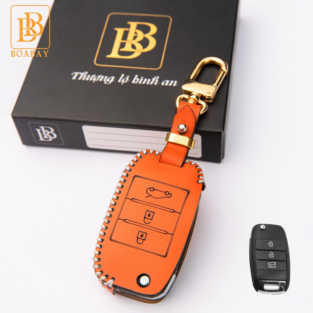 Bao da chìa khóa ô tô xe hơi BB Kia Cerato, K3, Rondo, Sonet Deluxe chìa điện gập 3 nút da thật bảo vệ chính hãng