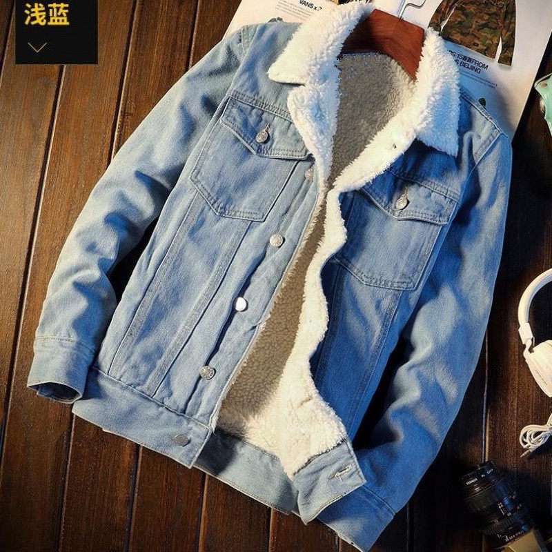 Áo Khoác Denim Lót Lông Cừu Dày Dặn Dáng Rộng Thời Trang Thu Đông Cho Nam Giới，varsity jacket áo varsity jacket áo khoác varsity jacket varsity jacket nam varsity jacket 2hand áo varsity jacket nam varsity jacket bomber bomber nam jacket bomber da na