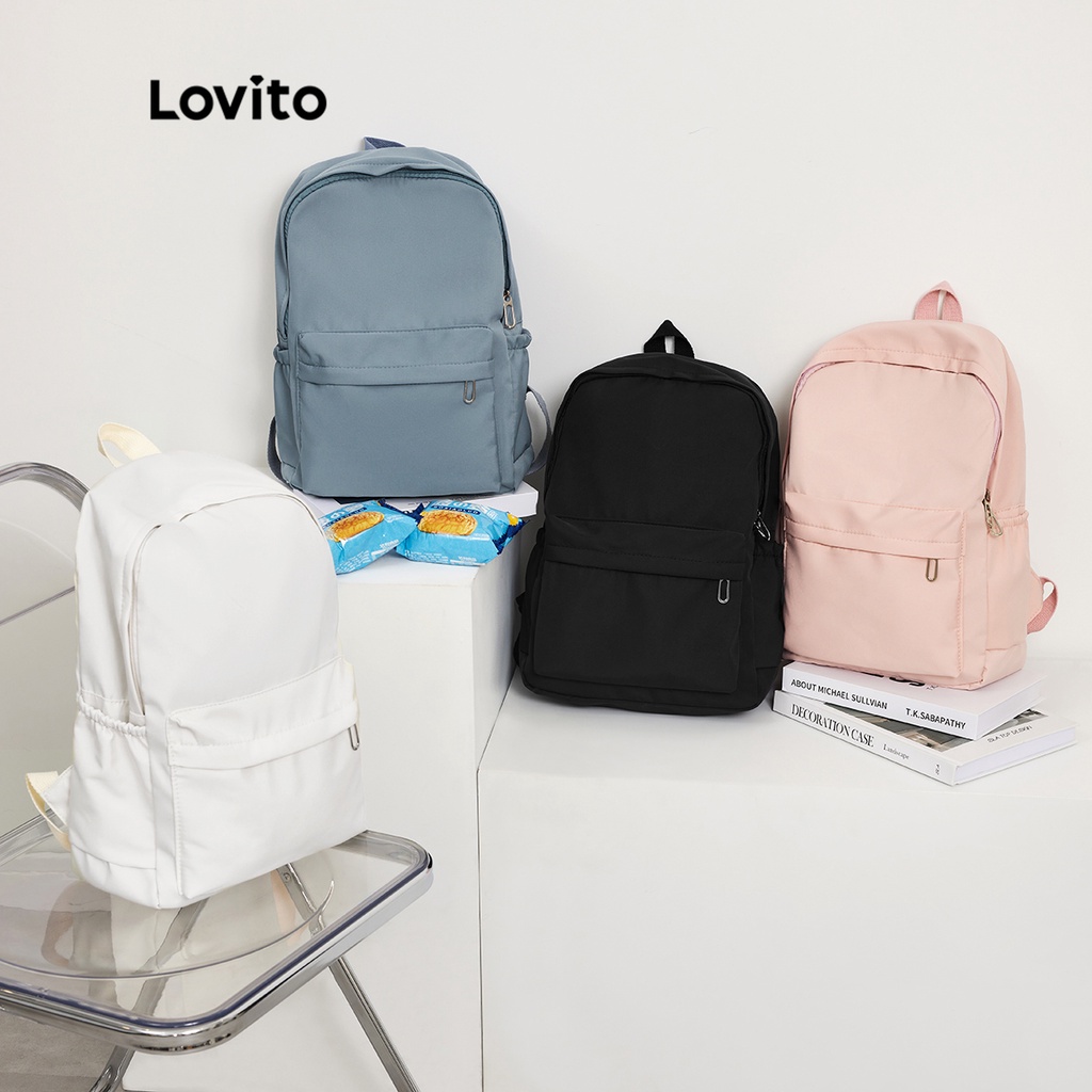 Ba Lô Đeo Vai Nhiều Túi Màu Trơn Lovito Preppy L41BA05 (Trắng / Hồng / Xanh Dương / Đen)