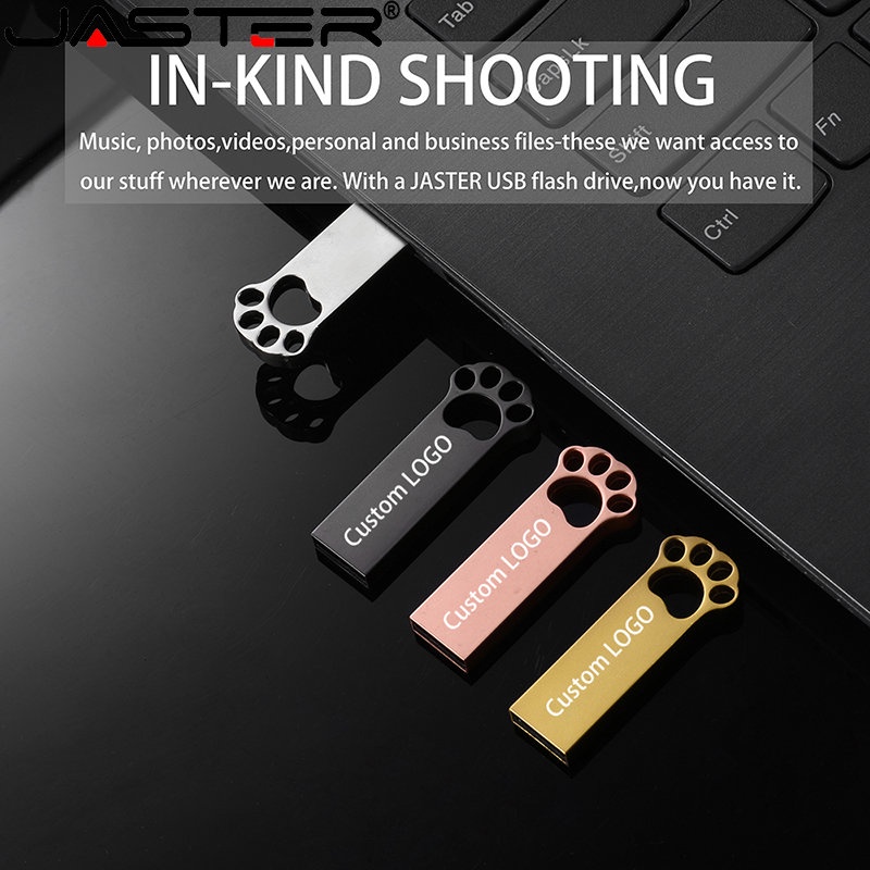 USB JASTER 2.0 kim loại khắc laser hình bàn chân gấu 4gb 8gb 16gb 32gb 64GB 128gb có móc khoá làm quà tặng