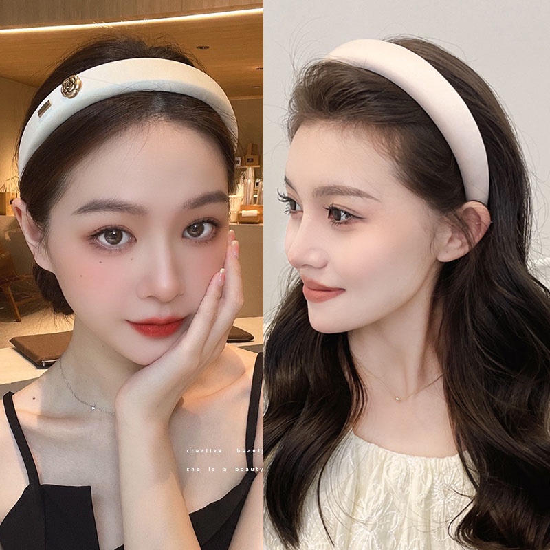 Băng Đô Cài Tóc Bản Rộng Đính Ngọc Trai Trắng Lãng Mạn Cao Cấp Kiểu Pháp Cho