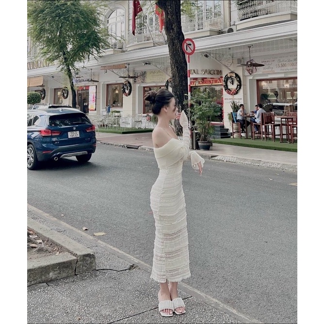 Đầm dài ren lưới trễ vai tay loe tiểu thư set croptop tưa dự tiệc sang chảnh đi chơi đi học vintage đầm dài set đồ nữ