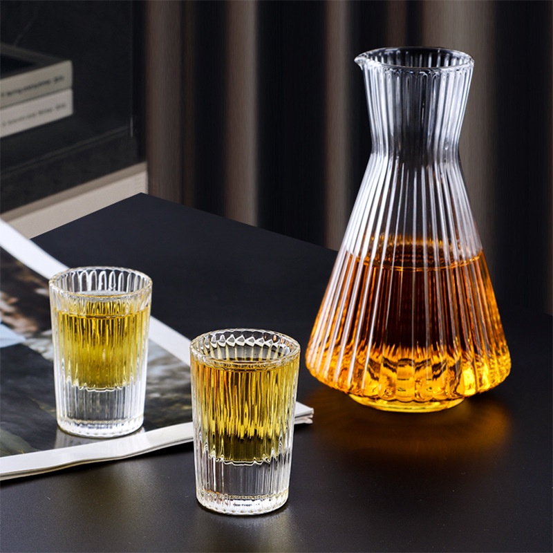 Bộ 6 ly shot thủy tinh, ly uống ruou 20ml, đáy pha lê họa tiết sọc dọc sang trọng và độc đáo - maydecor