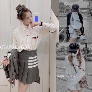 Áo sơ mi trắng nữ vạch tay form rộng, sơ mi trắng nữ hottrend