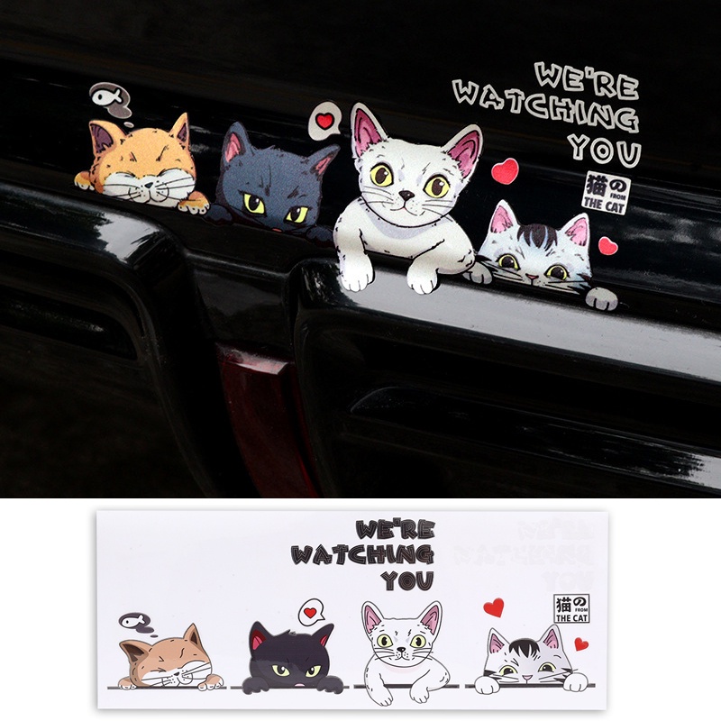 Miếng Dán PVC Chống Thấm Nước Họa Tiết Chú Mèo Lái Xe Moto 3 Kích Cỡ Vui Nhộn Trang Trí Xe Hơi