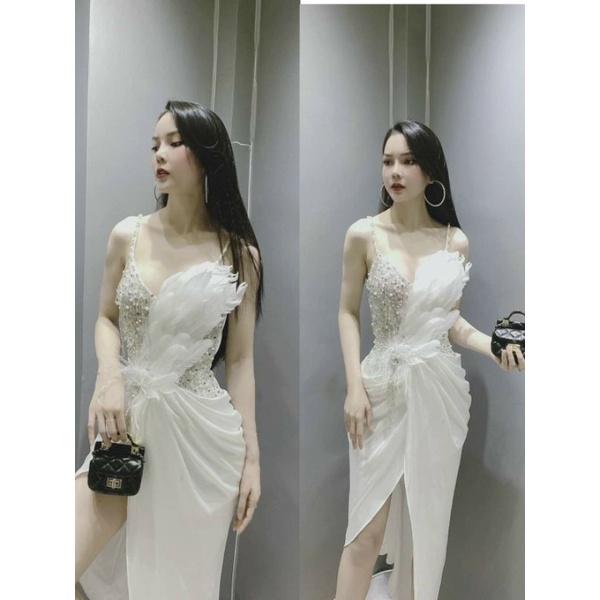 Đầm body dư tiêc đính đá lông vủ