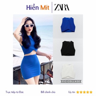 Zara Đức - Áo kiểu viền cutout xanh coban trắng đen auth new tag cao cấp chính hãng có sẵn sale 1131/104
