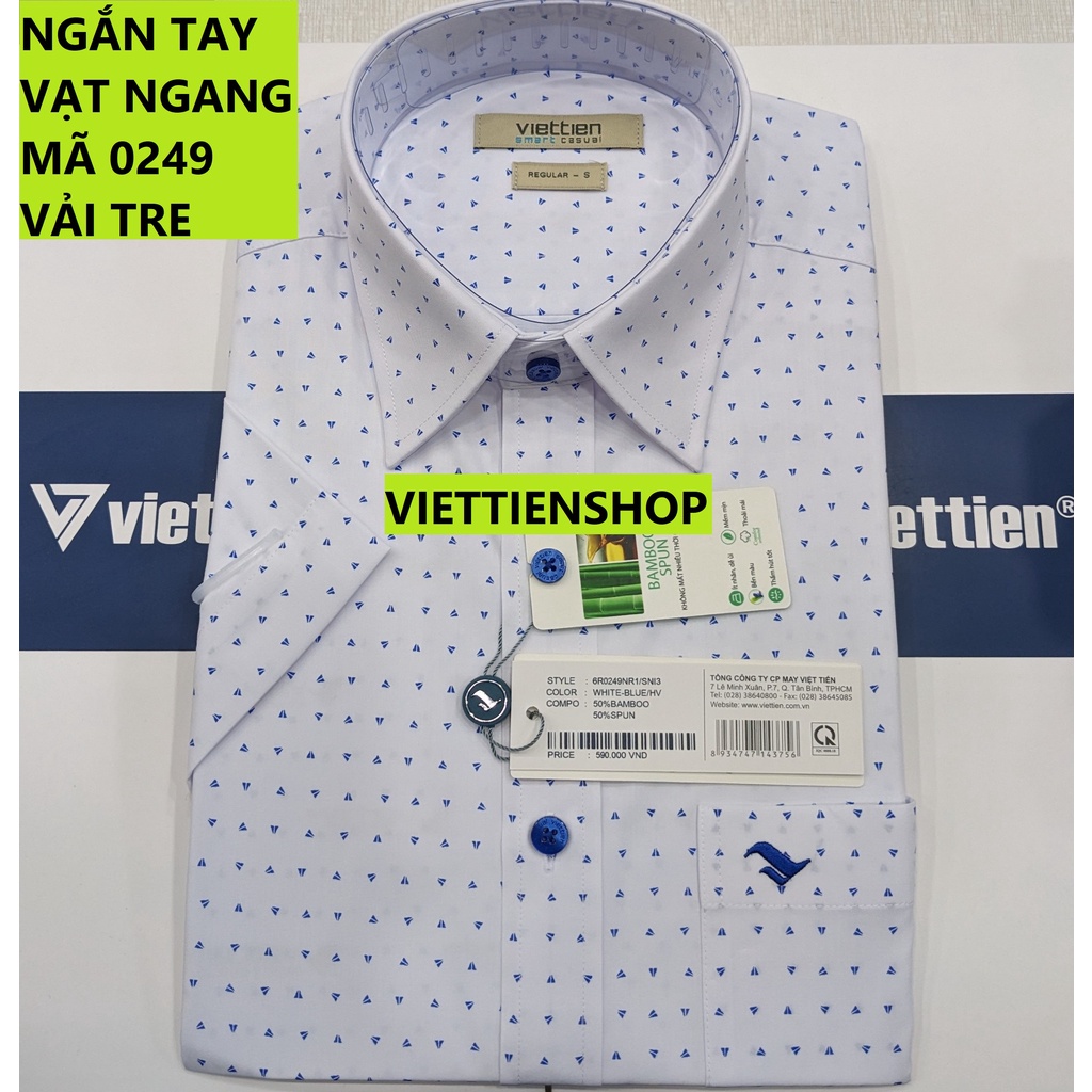 (0249 Sn) ÁO SƠ MI VIỆT TIẾN NGẮN TAY VẠT NGANG VẢI TRE