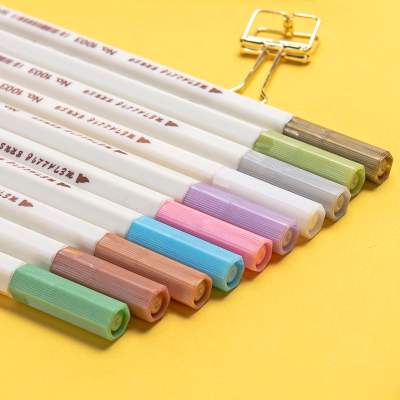 Set 10 Bút Lông Mềm Màu Ánh Kim Dùng Viết Thư Pháp / Vẽ Tranh DIY Sáng Tạo Cho Trẻ Em