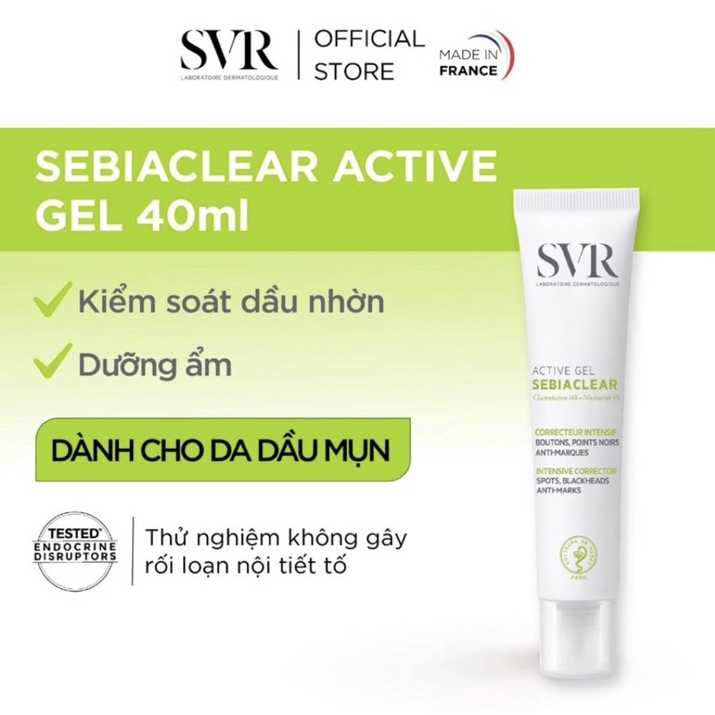 Kem dưỡng SVR Active Sebiaclear Mat Pores 40ml giảm mụn se khít lỗ chân lông kiềm dầu cho da