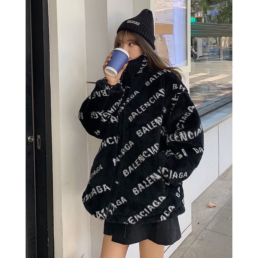 Áo khoác lông nam nữ Balen chữ sọc chéo áo khoá zip kéo bo ống lót gió dày dặn cao cấp