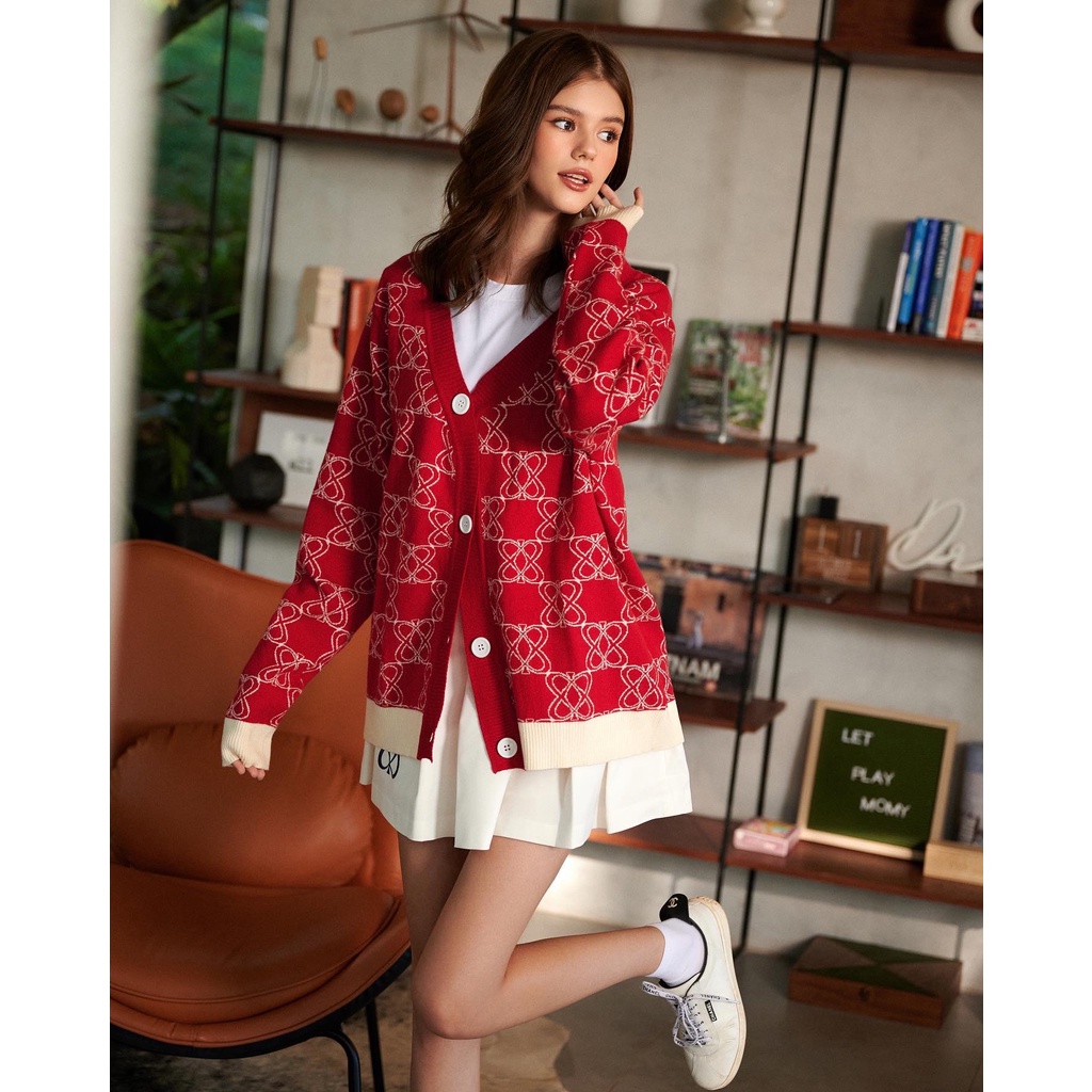 Áo khoác len Cardigan họa tiết ACE monogram