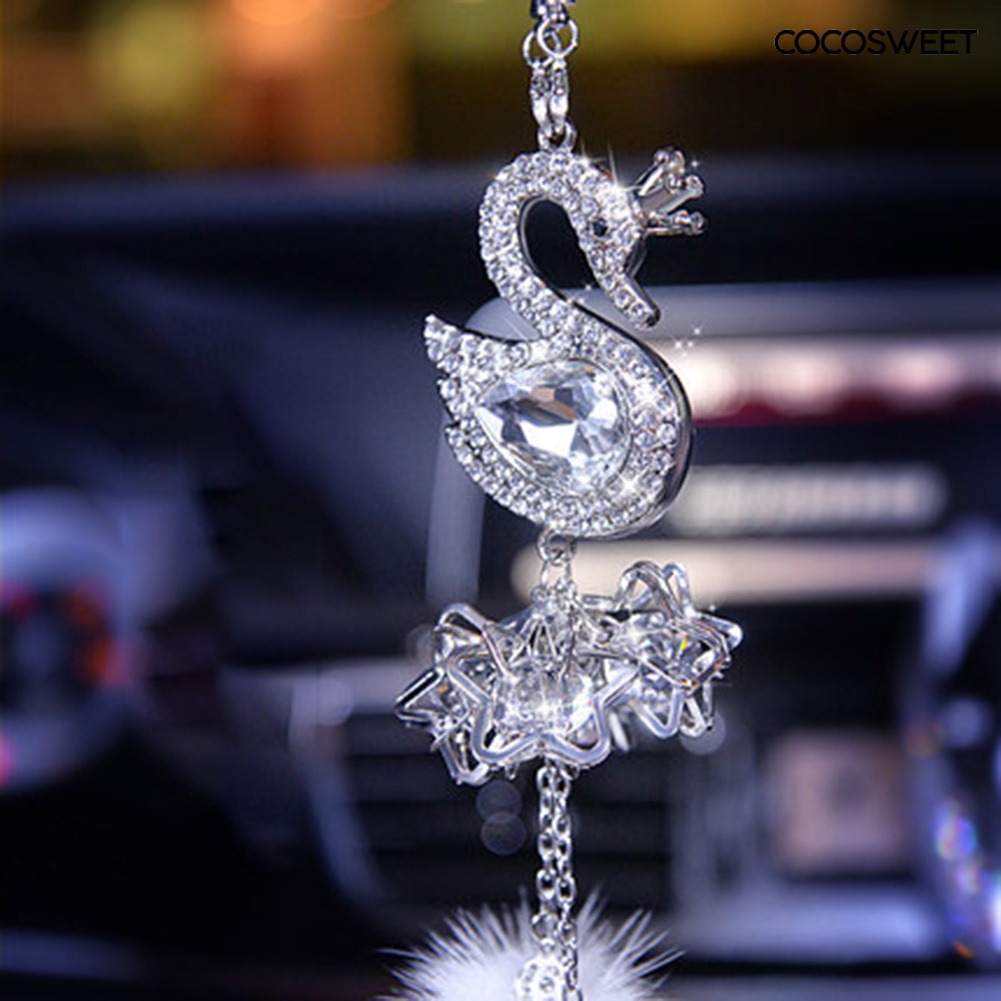 Phụ Kiện Treo Trang Trí Nội Thất Xe Hơi Hình Thiên Nga Đính Pha Lê Giả