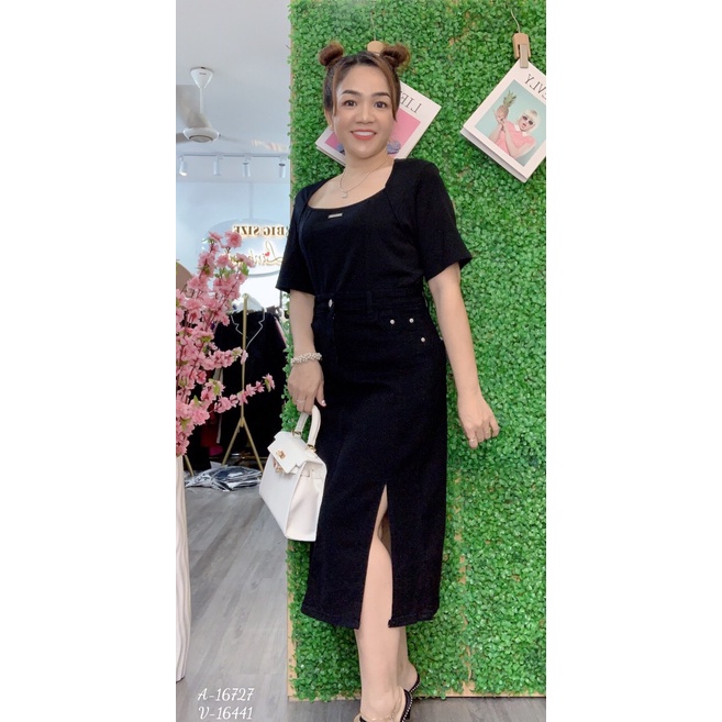 SALE Váy jean dài BIGSIZE xẻ chân váy bò 16441