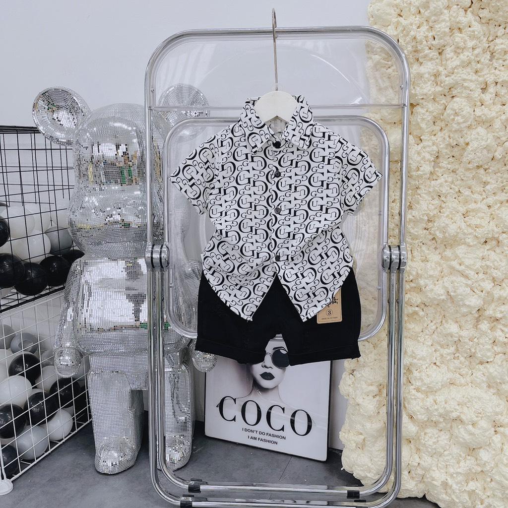 Set sơmi lụa ngắn phối quần kaki sang chảnh cho bé 10-20kg