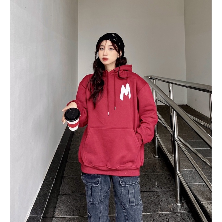 Áo hoodie nỉ bông màu đỏ in nổi cực xịn