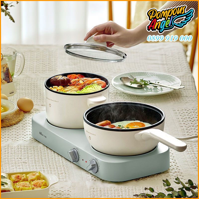 Bếp điện đôi kèm nồi chảo đa năng BEAR DRG-E12J1  mẫu mới 2023 bảo hành 12 tháng