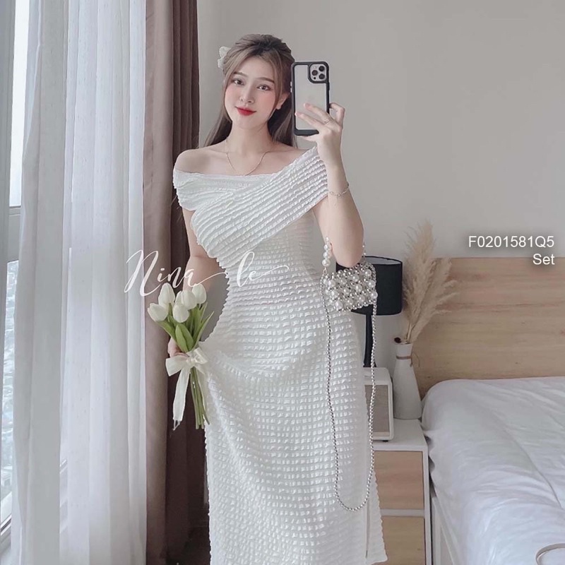 Set bộ áo dài ren đắp chéo phối quần suông sang trọng VIENS STORE