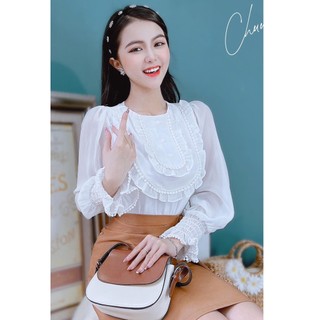 Áo sơ mi công sở nữ kiểu ren tròn CHUU A8214
