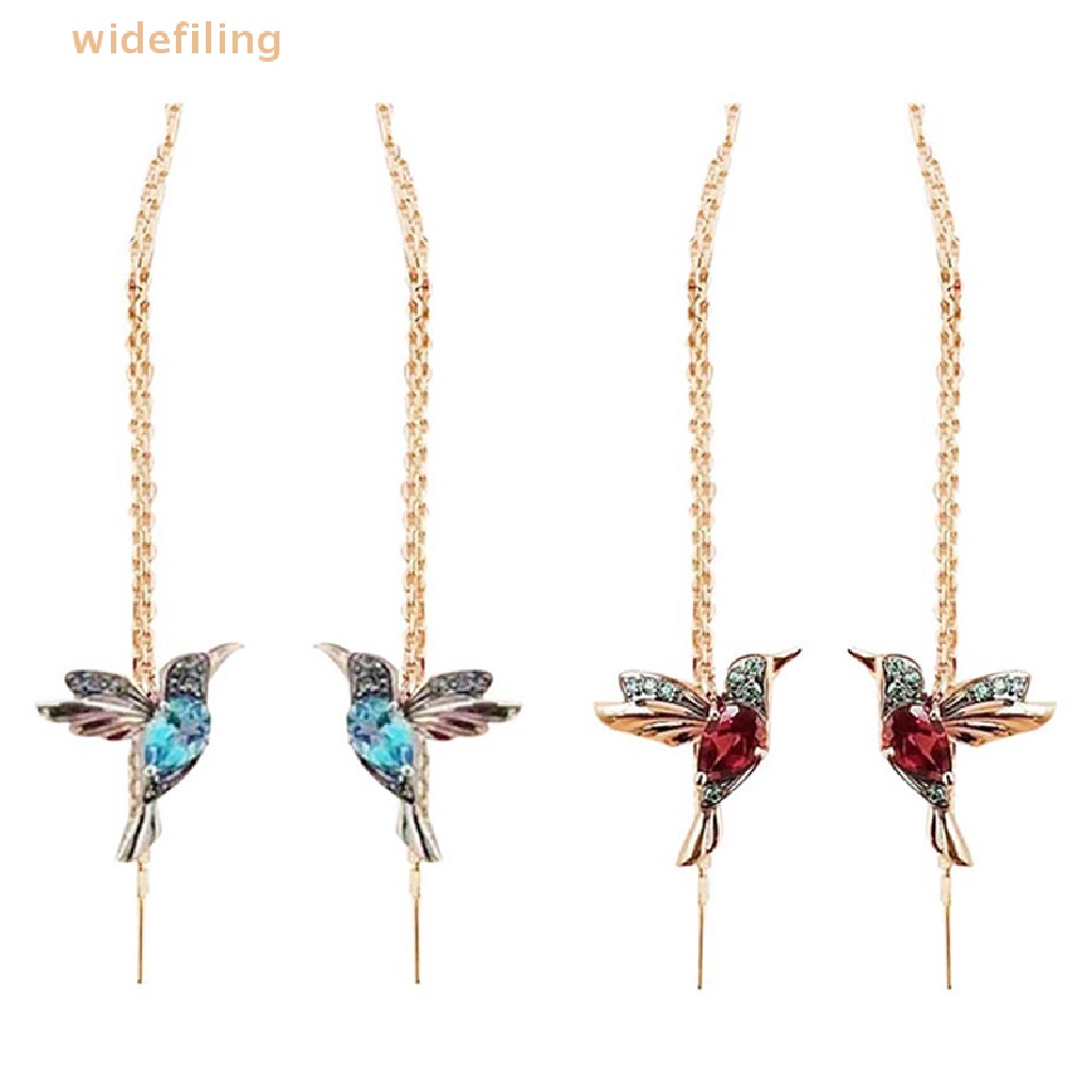 Bông Tai Dáng Dài Hình Chim Ruồi Đính Pha Lê Phối Tua Rua Thời Trang