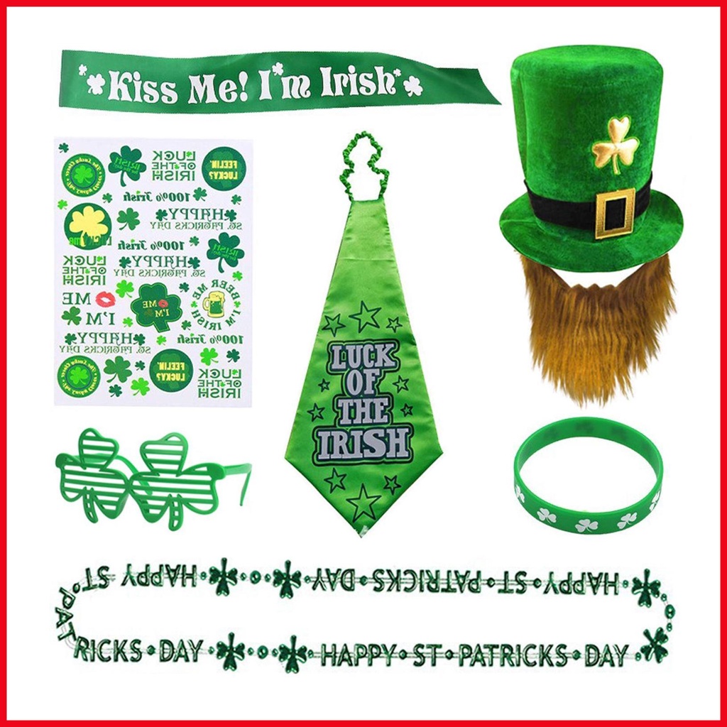 Mũ Ngày St... Bộ Trang Phục Hóa Trang Nhân Vật Patrick Gồm Nón + Cà Vạt + Mắt Kính Shamrock Cho Tuổi Teen