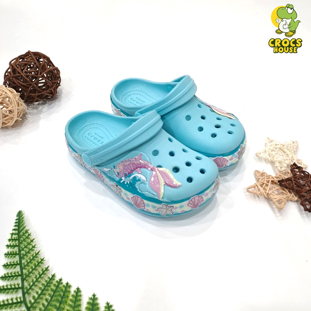 Dép sục crocs cho bé gái in hình tiên cá đuôi xanh ngọc dập nổi 3D cao cấp,  dép crocs trẻ em tặng kèm stickers 2d | Shopee Việt Nam