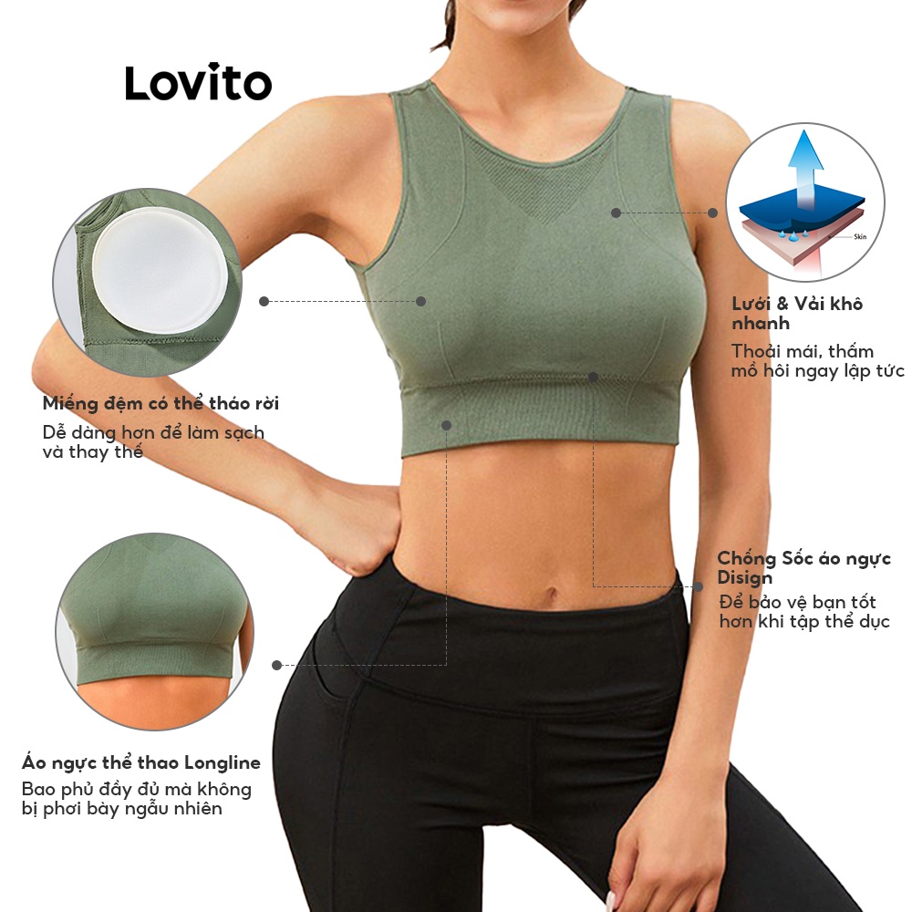Áo Ngực Thể Thao Lovito Dáng Ôm Không Gọng Thấm Hút Mồ Hôi Thoáng Khí Nhanh Khô Màu Xanh L03061 (Lá / Trắng)
