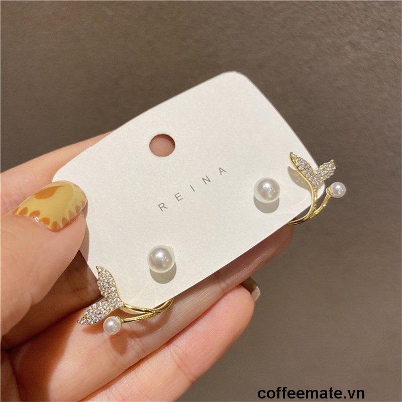 【coffeemate】⚡ Bông tai nữ khuyên tai nữ dáng ngắn đuôi cá thanh lịch giá rẻ lolita xinh xắn dễ thương dịu dàng