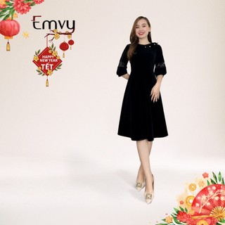 Đầm nhung dự tiệc sang trọng chất liệu nhung ép dài tay cao cấp Emvy Fashion K68