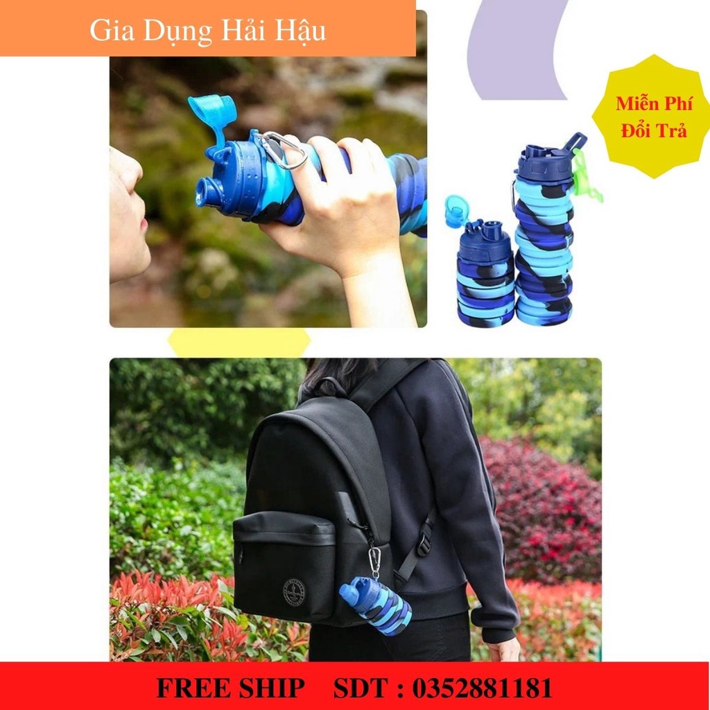 Bình nước gấp gọn. Bình đựng nước gấp gọn Silicone dung tích 500ml