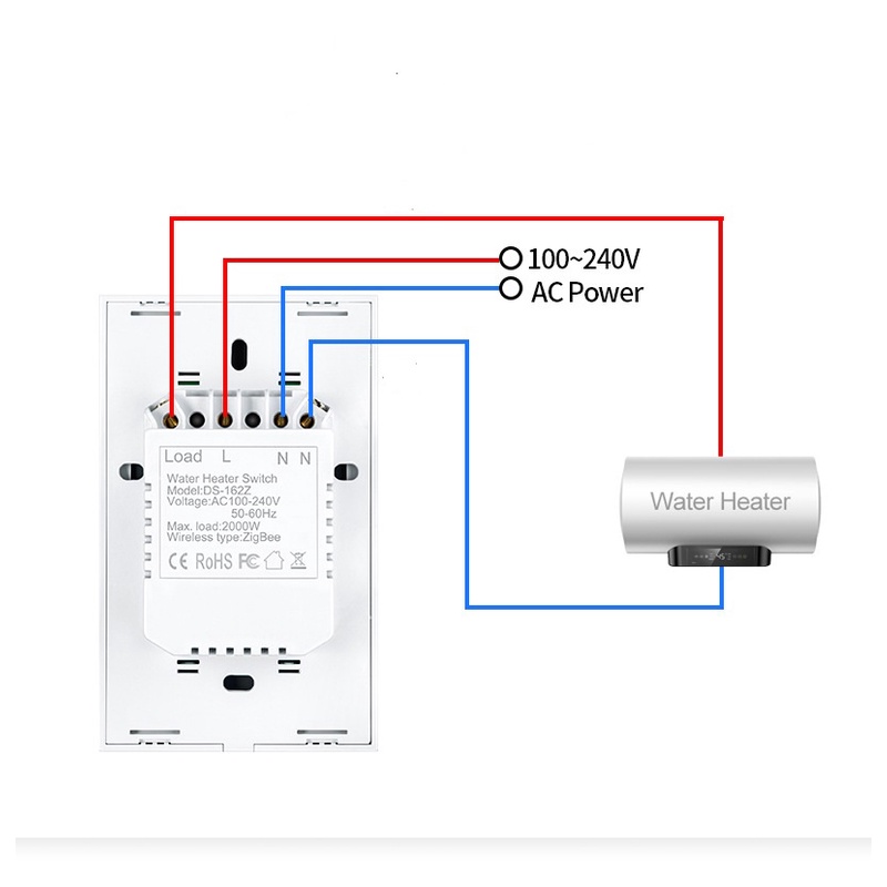Công Tắc Bình Nóng Lạnh ZIGBEE TUYA, Màu Trắng Hình Vuông 20A Cài Đặt Hẹn Giờ