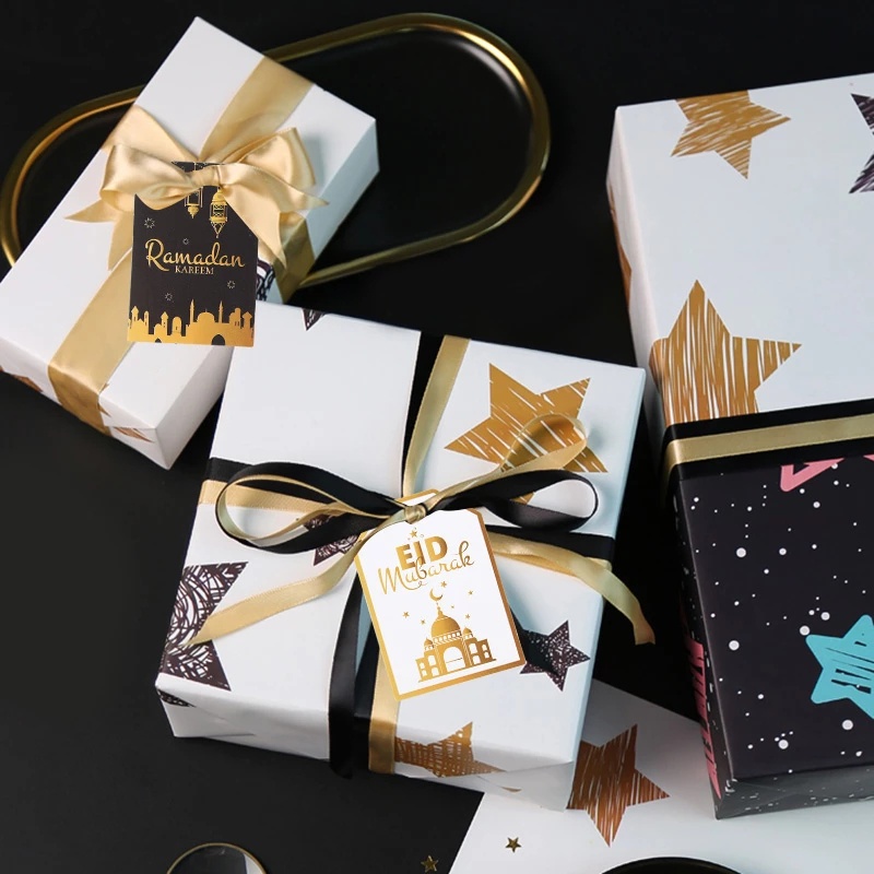 Set 48 Thẻ Giấy Treo Hộp Món Tráng Miệng Kèm Dây Thừng In Họa Tiết Eid al Fitr DIY Trang Trí Lễ Hội