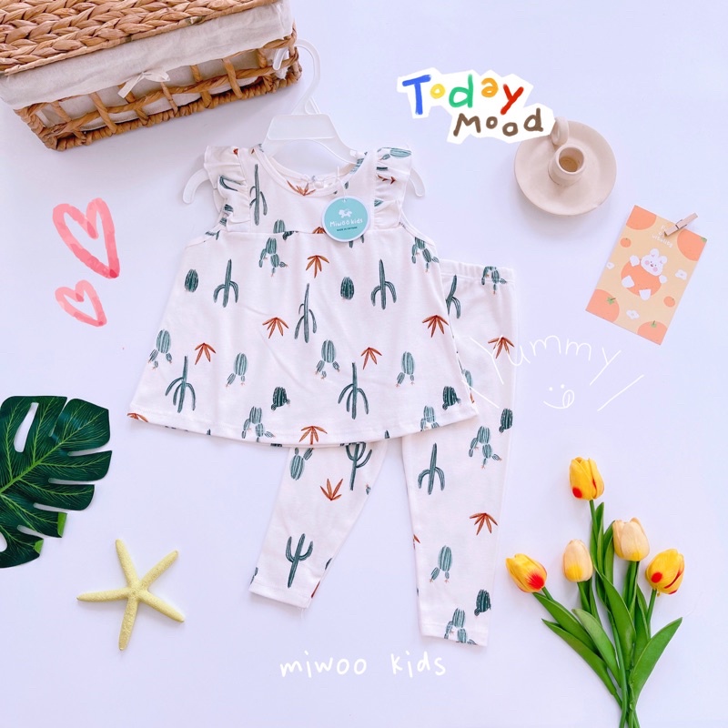 Đồ bộ áo babydoll quần dài bé gái Miwoo xuất Nhật